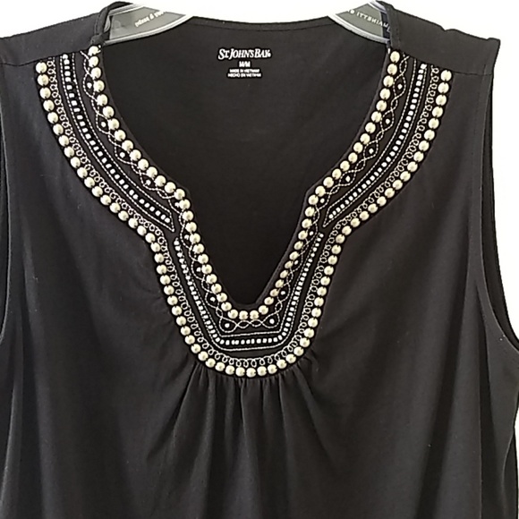 Black Sleeveless Top with Metal Beads Medium - Picture 2 of 4